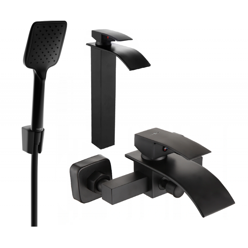 Mexen Aries R62 Badewannenset, schwarz - 744813R62-70