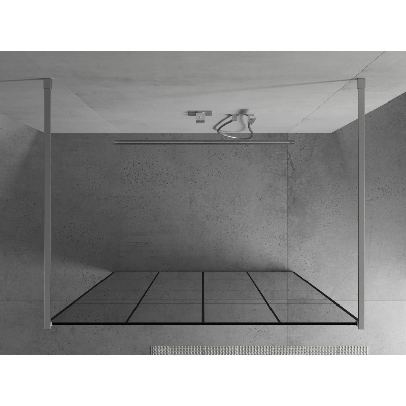 Mexen Kioto Freistehende Duschwand 150 x 200 cm, schwarze Gitter 8 mm, Chrom - 800-150-002-01-77