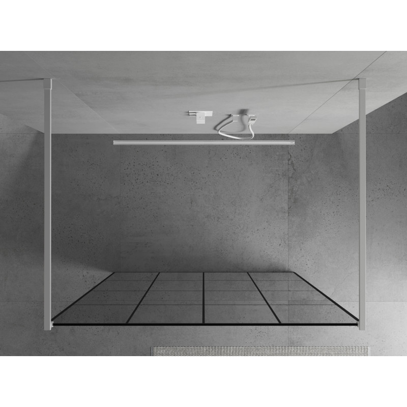 Mexen Kioto Freistehende Duschwand 150 x 200 cm, schwarzes Gitter 8 mm, weiß - 800-150-002-20-77