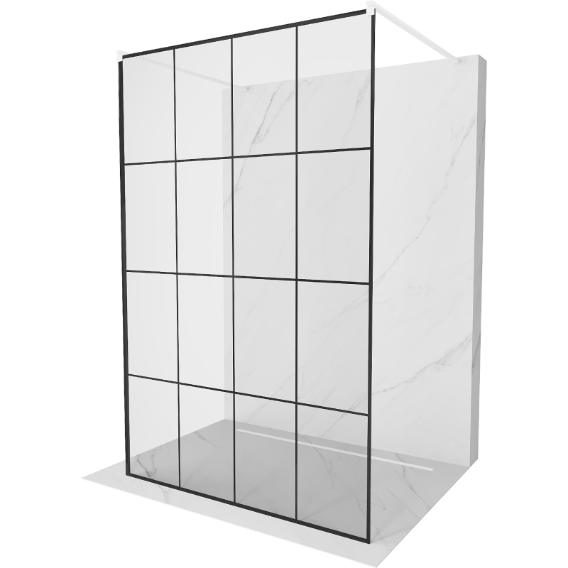 Mexen Kioto Freistehende Duschwand 150 x 200 cm, schwarzes Gitter 8 mm, weiß - 800-150-002-20-77