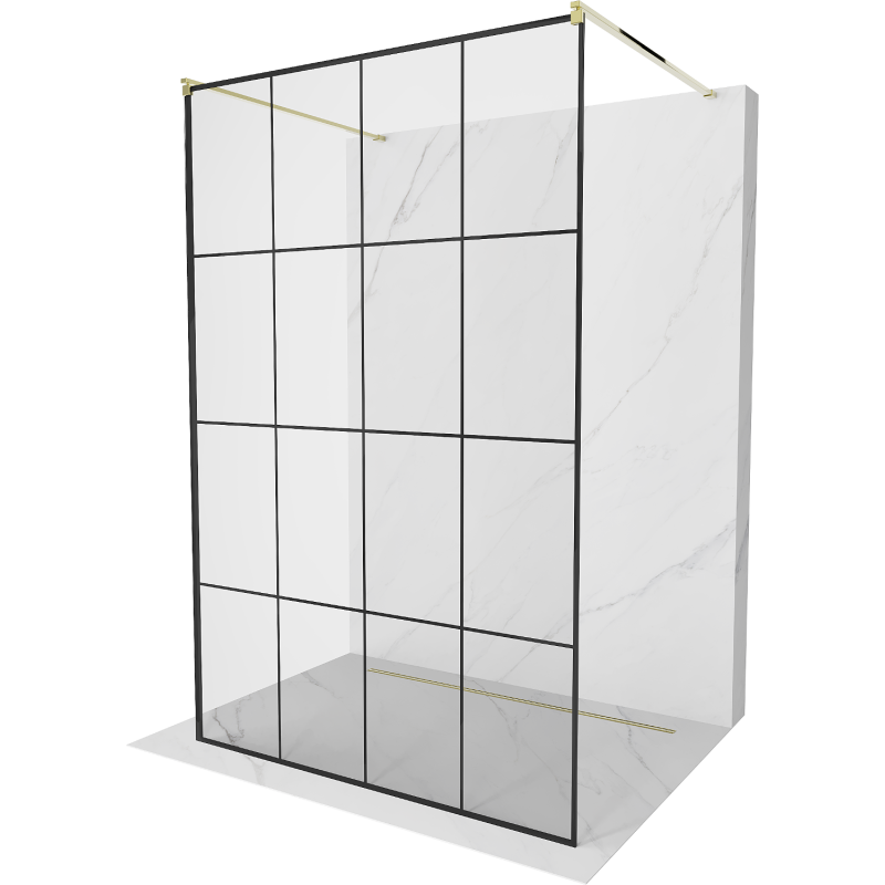 Mexen Kioto Freistehende Duschwand 150 x 200 cm, schwarzes Gitter 8 mm, gold - 800-150-002-50-77
