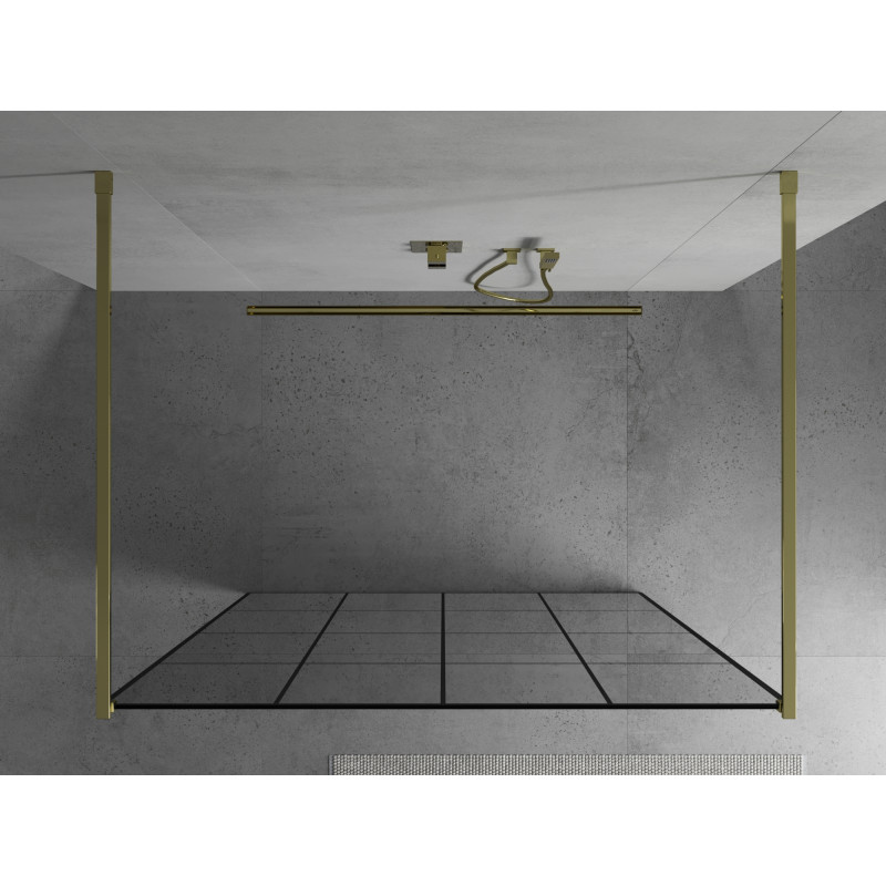 Mexen Kioto freistehende Duschwand 160 x 200 cm, schwarz kariert 8 mm, gold - 800-160-002-50-77