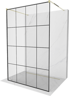 Mexen Kioto freistehende Duschwand 160 x 200 cm, schwarz kariert 8 mm, gold - 800-160-002-50-77