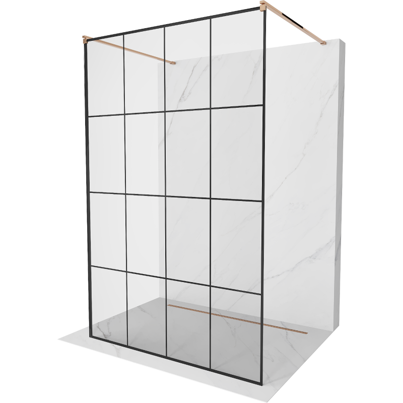 Mexen Kioto freistehende Duschwand 150 x 200 cm, schwarzes Gitter 8 mm, Roségold - 800-150-002-60-77