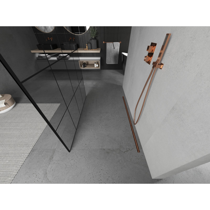 Mexen Kioto freistehende Duschwand 160 x 200 cm, schwarzes Gitter 8 mm, Roségold - 800-160-002-60-77