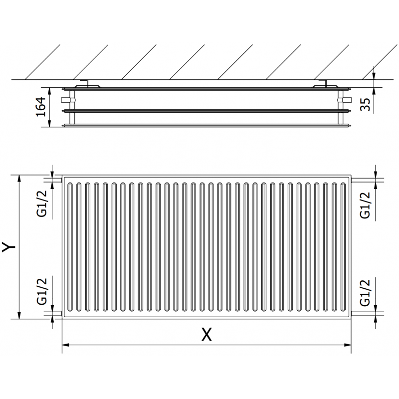 Mexen CH30 Hygiene Flachheizkörper 600 x 700 mm, seitlicher Anschluss, 1056 W, Anthrazit - W430H-060-070-66