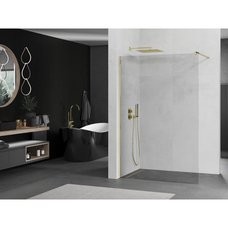 Mexen Kioto Duschwand Walk-in 65 x 200 cm, transparent 8 mm, gold - 800-065-101-50-00