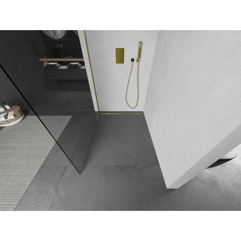 Mexen Kioto Duschwand Walk-in 115 x 200 cm, transparent 8 mm, gold - 800-115-101-50-00