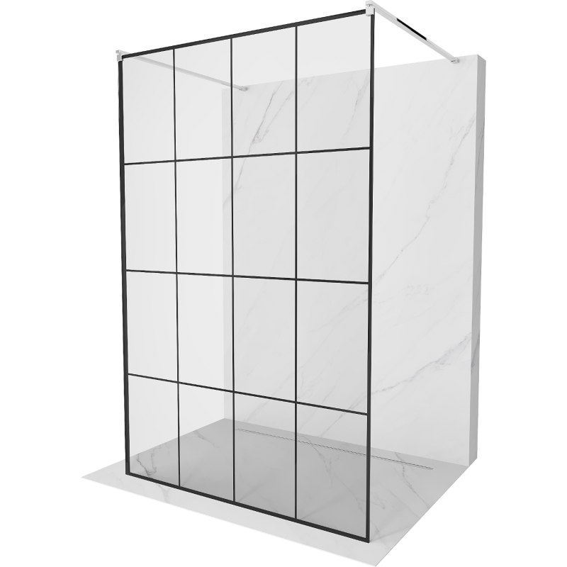 Mexen Kioto Freistehende Duschwand 140 x 200 cm, schwarzes Gitter 8 mm, Chrom - 800-140-002-01-77