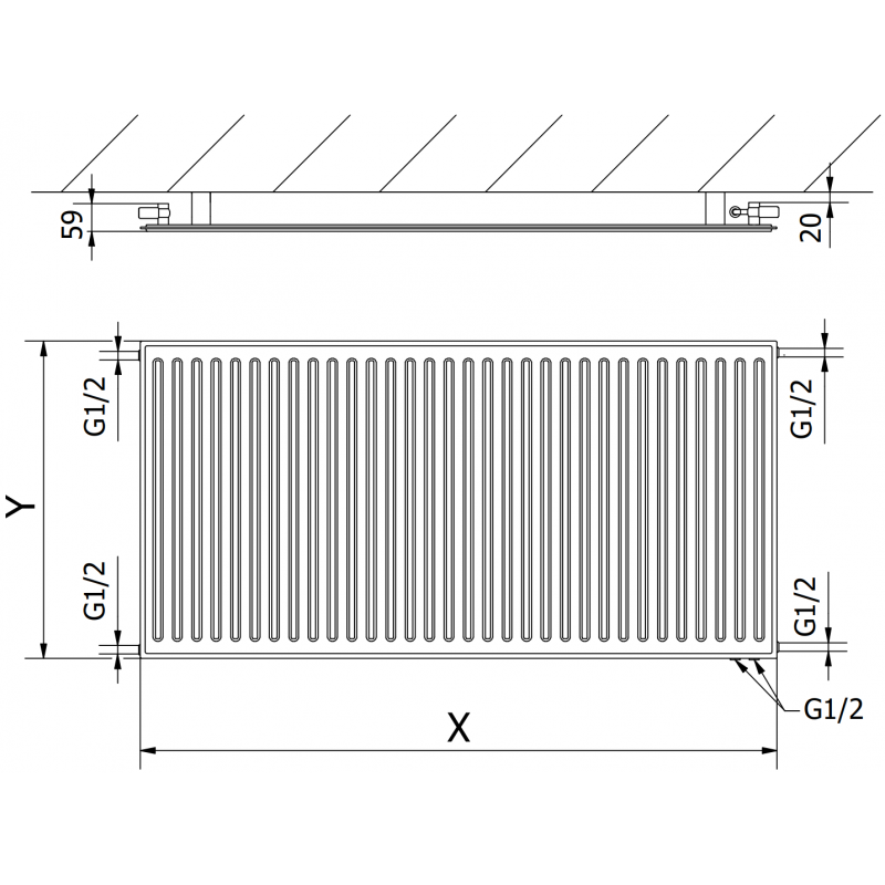 Mexen CVH10 Hygiene Plattenheizkörper 400 x 1300 mm, unterer Anschluss, 562 W, Anthrazit - W610H-040-130-66