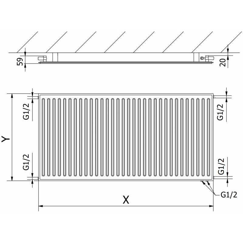 Mexen CVH10 Hygiene Plattenheizkörper 600 x 1100 mm, unterer Anschluss, 687 W, Anthrazit - W610H-060-110-66