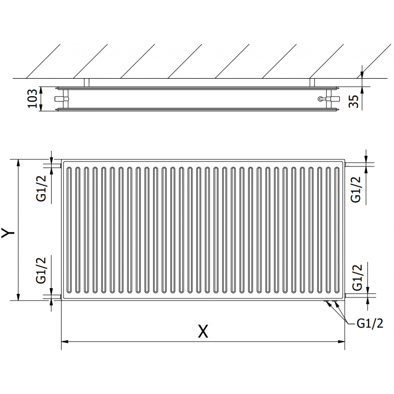 Mexen CVH20 Hygiene Plattenheizkörper 400 x 400 mm, unterer Anschluss, 318 W, Anthrazit - W620H-040-040-66