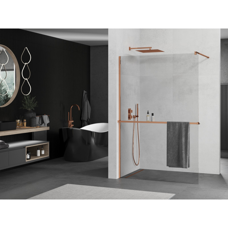 Mexen Kioto+ Duschwand mit Ablage Walk-in 105 x 200 cm, transparent, Roségold - 800-105-121-60-00