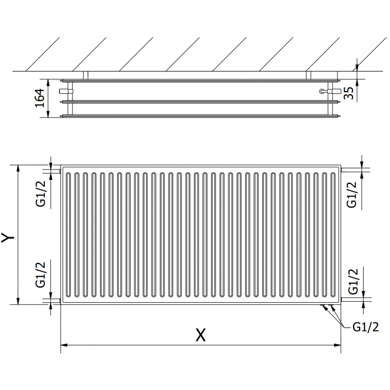 Mexen CVH30 Hygiene Plattenheizkörper 300 x 2800 mm, unterer Anschluss, 2442 W, Anthrazit - W630H-030-280-66