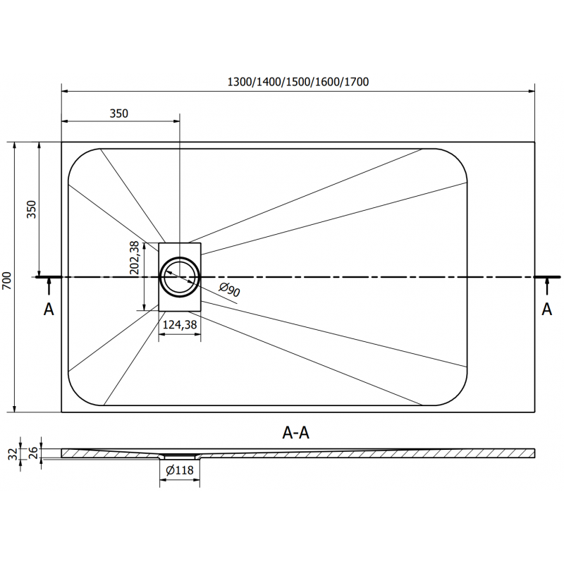 Mexen Hugo rechteckige SMC-Duschwanne 130 x 70 cm, weiß, Edelstahl-Abdeckung - 42107013-X