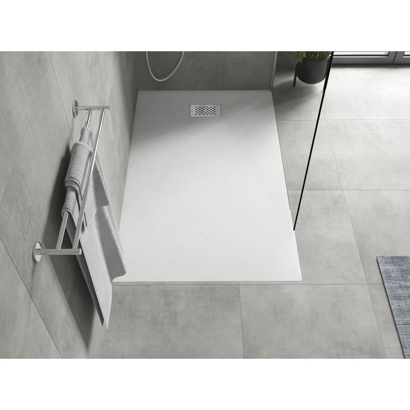 Mexen Hugo rechteckige Duschwanne SMC 140 x 70 cm, weiß, Abdeckung inox - 42107014-X