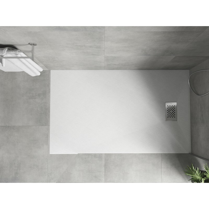 Mexen Hugo rechteckige Duschwanne SMC 140 x 70 cm, weiß, Abdeckung inox - 42107014-X