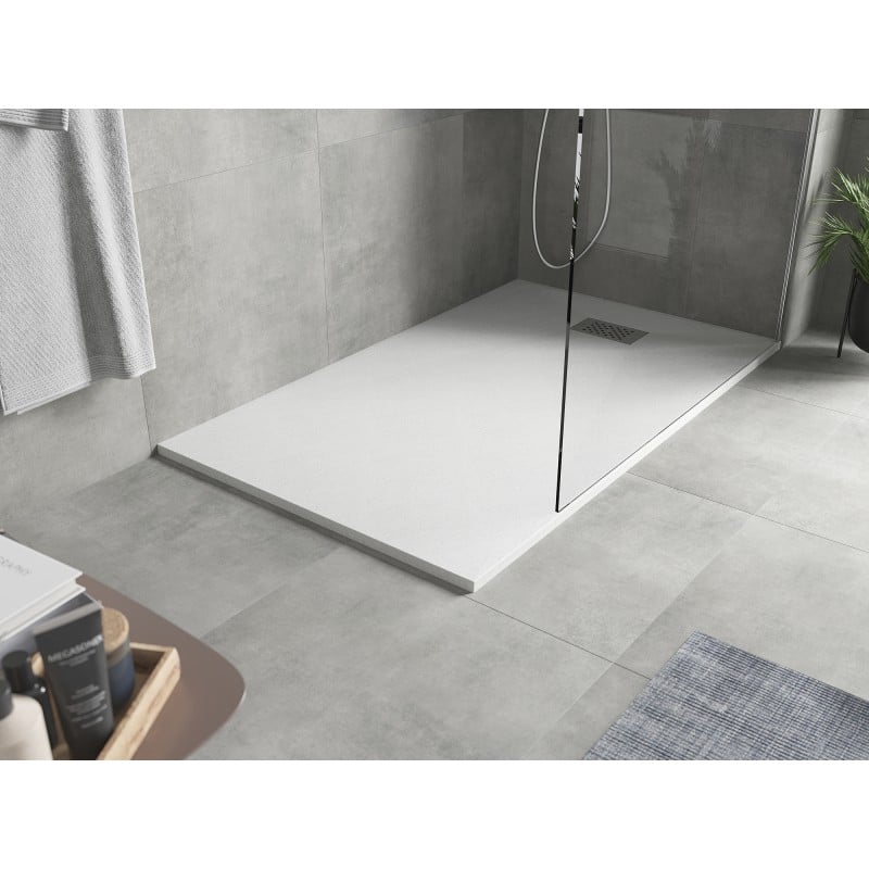 Mexen Hugo rechteckige Duschwanne SMC 140 x 70 cm, weiß, Abdeckung inox - 42107014-X