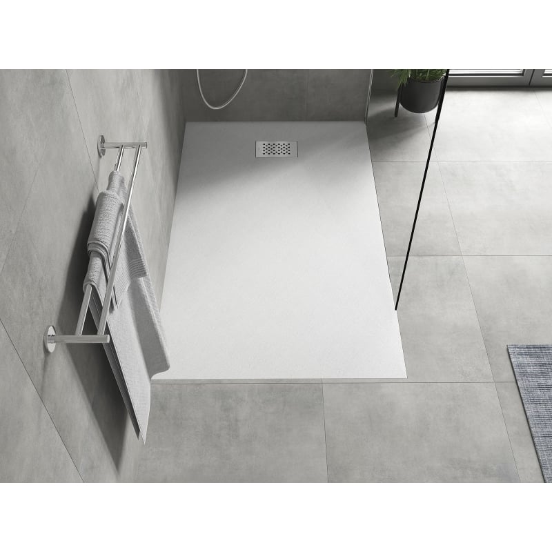 Mexen Hugo Rechteckige Duschwanne SMC 140 x 80 cm, weiß, Abdeckung in Inox - 42108014-X