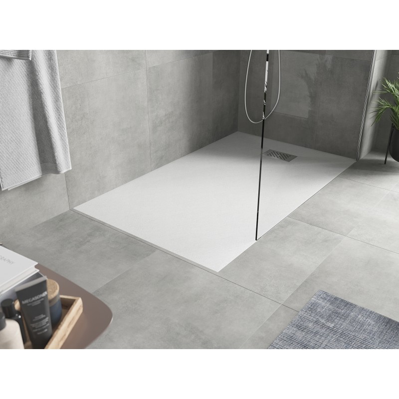 Mexen Hugo rechteckige Duschwanne SMC 140 x 80 cm, weiß, Abdeckung Inox - 42108014-X