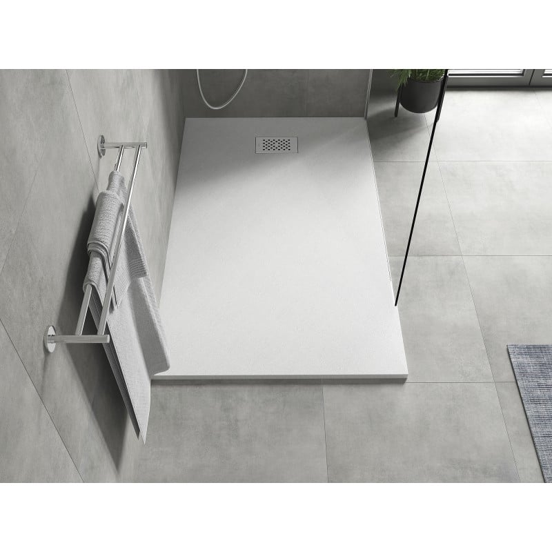 Mexen Hugo rechteckige Duschwanne SMC 140 x 80 cm, weiß, Abdeckung Inox - 42108014-X