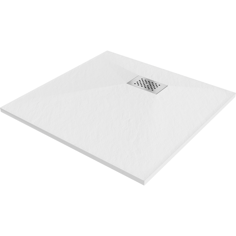 Mexen Hugo quadratische Duschwanne SMC 80 x 80 cm, weiß, Abdeckung aus Inox - 42108080-X