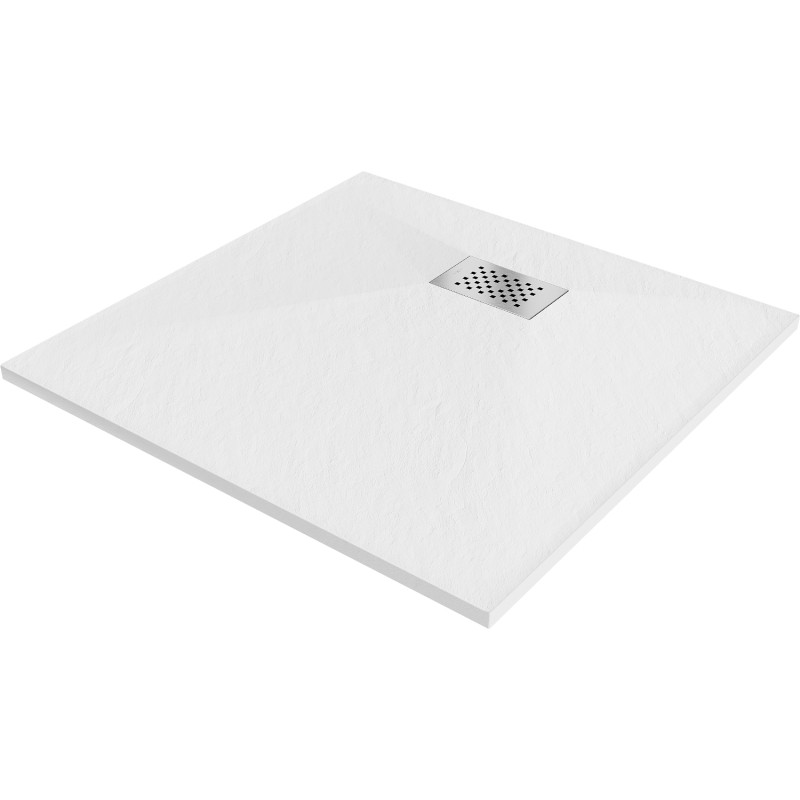 Mexen Hugo Quadratische Duschwanne SMC 80 x 80 cm, weiß, Abdeckung Inox - 42108080-X