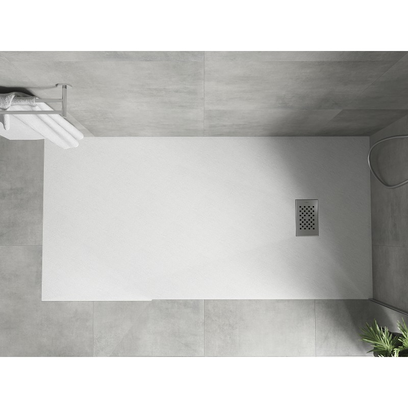 Mexen Hugo rechteckige Duschwanne SMC 180 x 80 cm, weiß, Abdeckung Inox - 42108018-X
