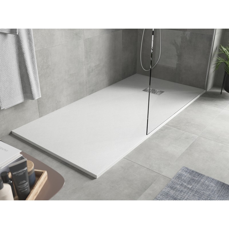 Mexen Hugo rechteckige Duschwanne SMC 180 x 80 cm, weiß, Abdeckung Inox - 42108018-X
