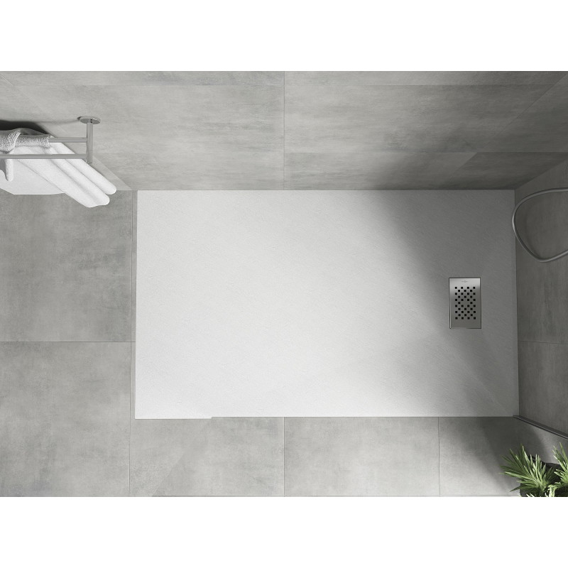 Mexen Hugo Rechteckige Duschwanne SMC 150 x 90 cm, weiß, Inox-Abdeckung - 42109015-X