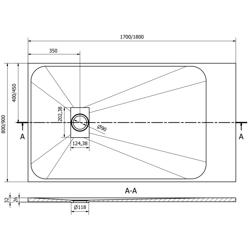 Mexen Hugo Rechteckige Duschwanne SMC 180 x 90 cm, weiß, Abdeckung aus Inox - 42109018-X