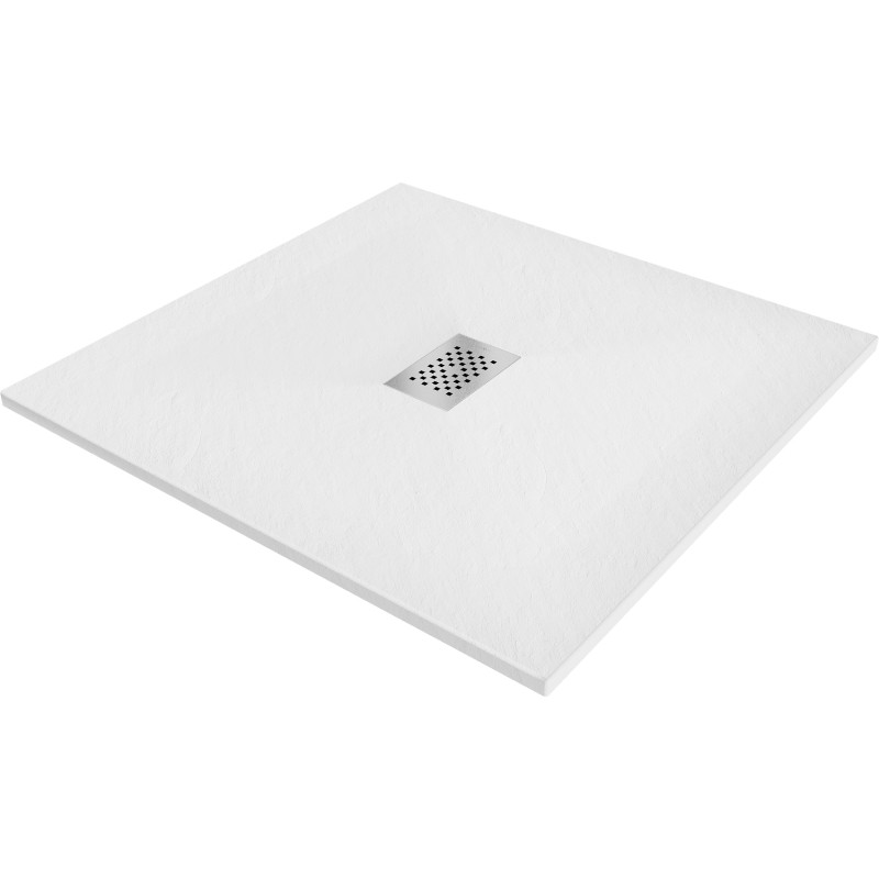 Mexen Hugo quadratische Duschwanne SMC 100 x 100 cm, weiß, Abdeckung aus Inox - 42101010-X