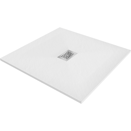 Mexen Hugo quadratische Duschwanne SMC 100 x 100 cm, weiß, Abdeckung Inox - 42101010-X
