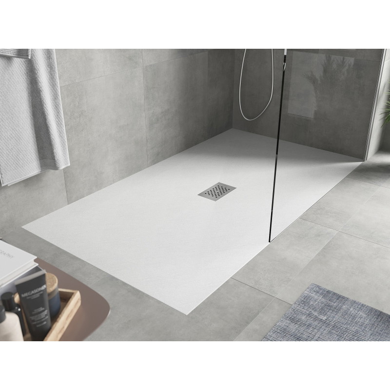 Mexen Hugo Rechteckige Duschwanne SMC 160 x 100 cm, weiß, Inox-Abdeckung - 42101016-X