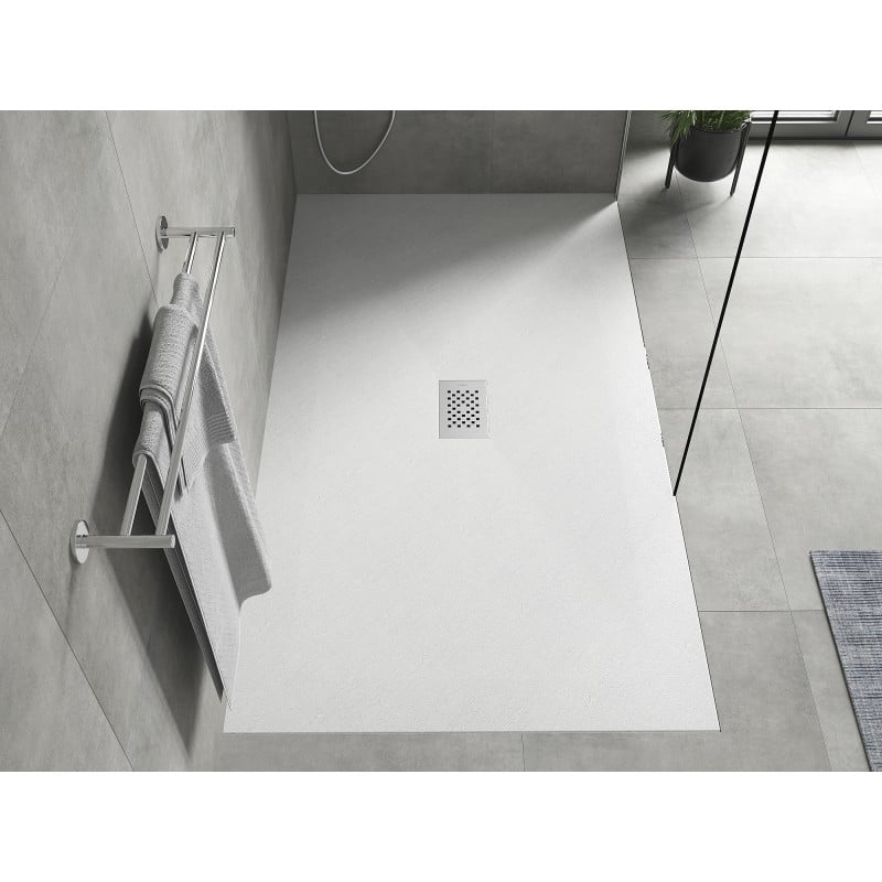 Mexen Hugo rechteckige Duschwanne SMC 170 x 100 cm, weiß, Abdeckung Inox - 42101017-X