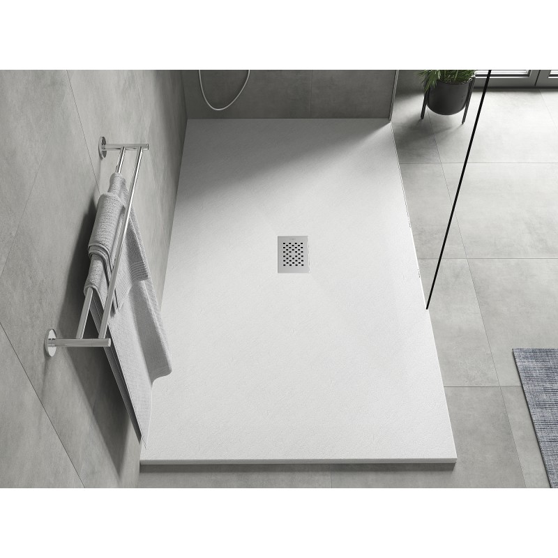 Mexen Hugo rechteckige Duschwanne SMC 180 x 100 cm, weiß, Abdeckung Inox - 42101018-X