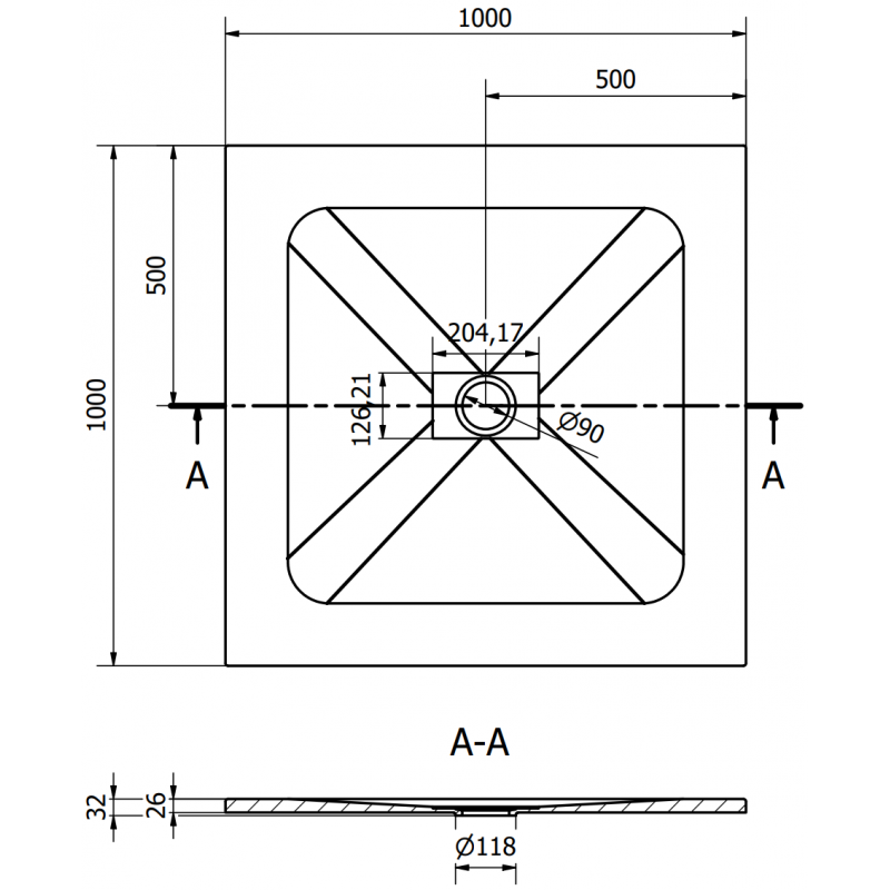 Mexen Hugo quadratische Duschwanne SMC 100 x 100 cm, weiß, weiße Abdeckung - 42101010-W