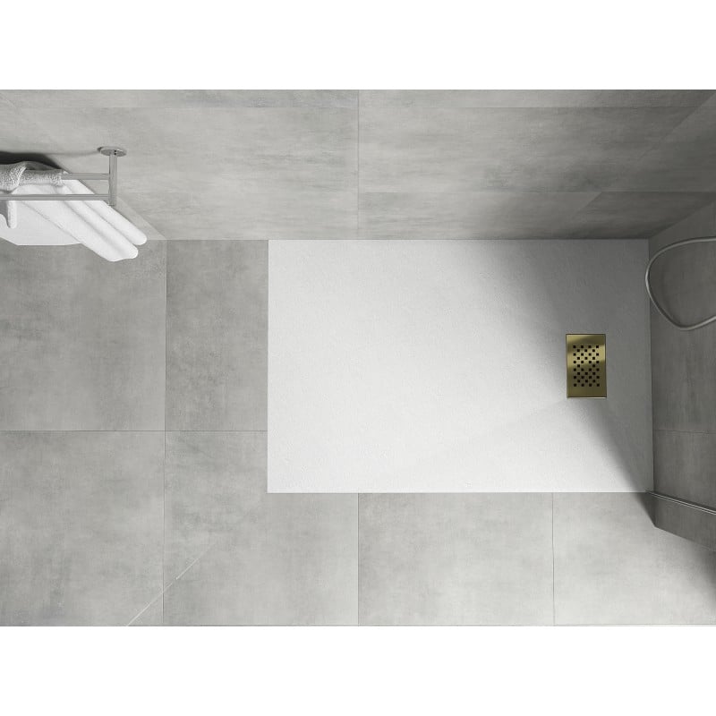 Mexen Hugo rechteckige SMC-Duschwanne 100 x 70 cm, weiß, goldene Abdeckung - 42107010-G