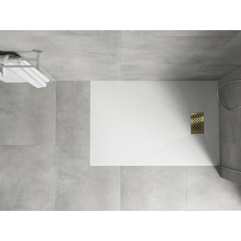Mexen Hugo Rechteckige Duschwanne SMC 110 x 70 cm, weiß, mit goldener Abdeckung - 42107011-G