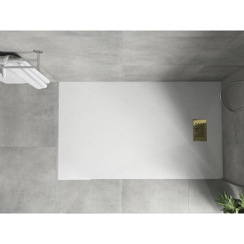 Mexen Hugo rechteckige Duschwanne SMC 140 x 70 cm, weiß, goldene Abdeckung - 42107014-G
