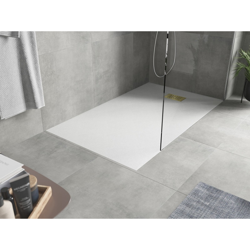 Mexen Hugo Rechteckige Duschwanne SMC 140 x 80 cm, weiß, Abdeckung gold - 42108014-G