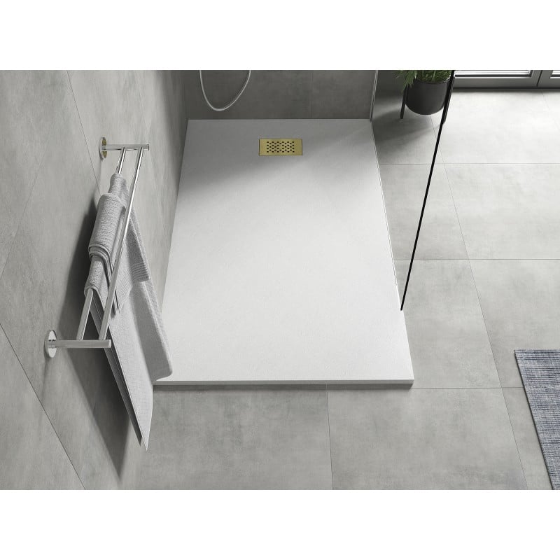 Mexen Hugo rechteckige Duschwanne SMC 140 x 80 cm, weiß, goldene Abdeckung - 42108014-G