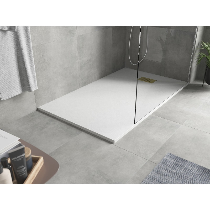 Mexen Hugo Rechteckige SMC-Duschwanne 140 x 80 cm, weiß, goldene Abdeckung - 42108014-G