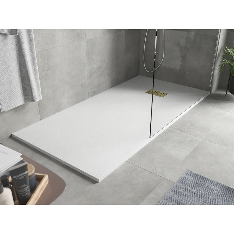 Mexen Hugo rechteckige Duschwanne SMC 180 x 80 cm, weiß, goldene Abdeckung - 42108018-G