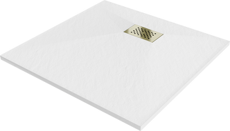 Mexen Hugo quadratische Duschwanne SMC 90 x 90 cm, weiß, goldene Abdeckung - 42109090-G