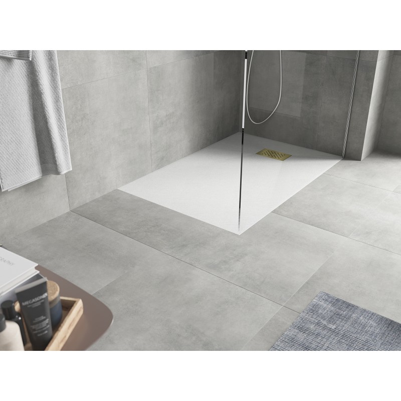 Mexen Hugo rechteckige Duschwanne SMC 130 x 90 cm, weiß, goldene Abdeckung - 42109013-G