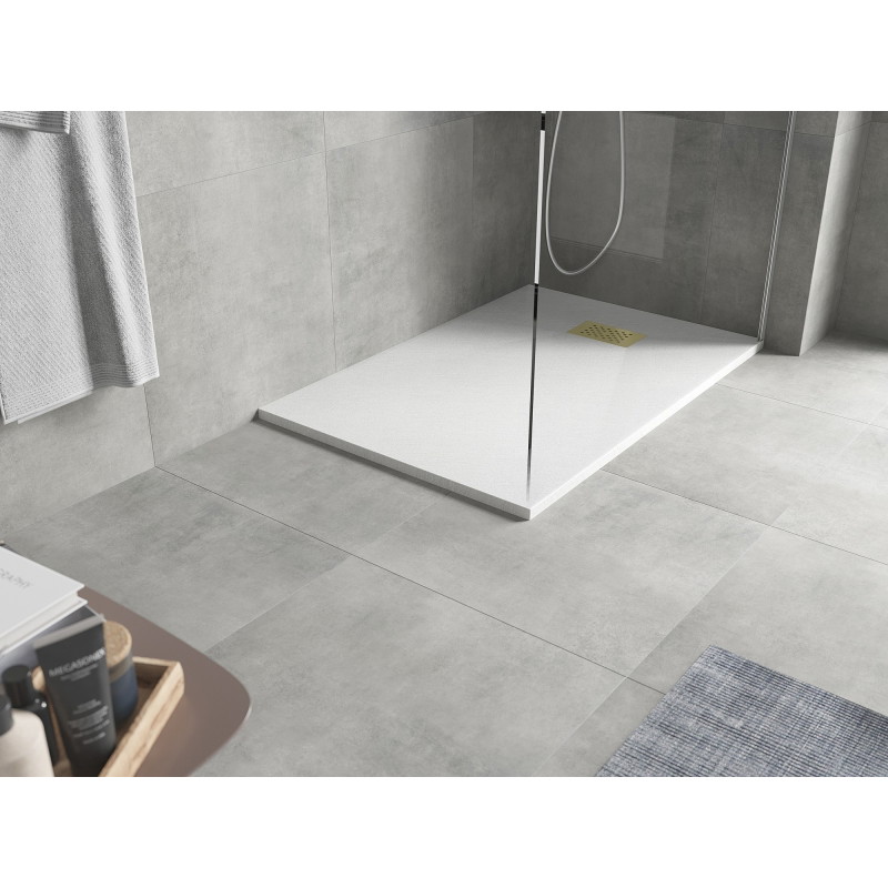 Mexen Hugo Rechteckige SMC-Duschwanne 100 x 90 cm, weiß, goldene Abdeckung - 42109010-G