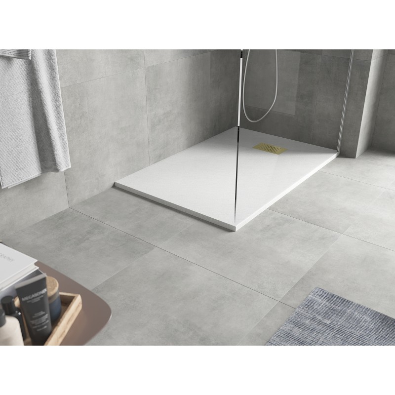 Mexen Hugo rechteckige Duschwanne SMC 110 x 90 cm, weiß, Abdeckung gold - 42109011-G