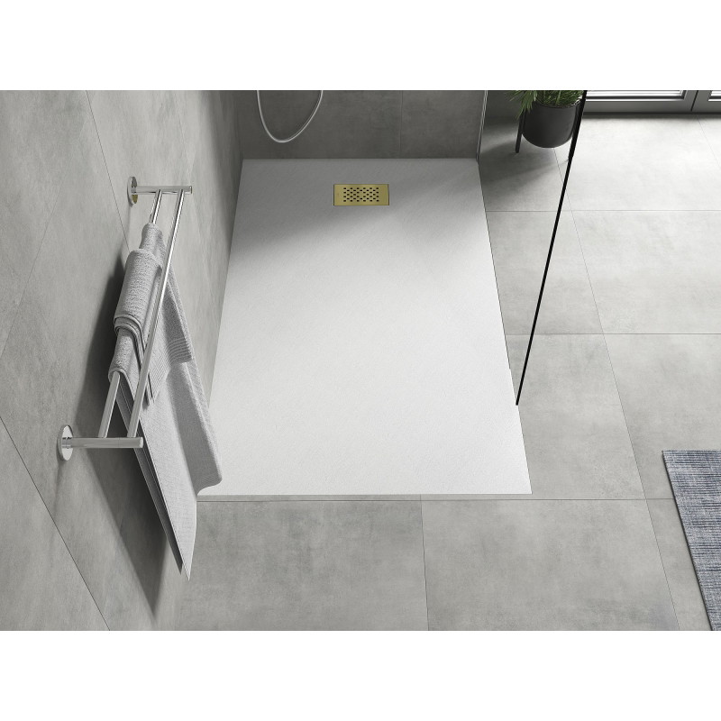 Mexen Hugo Rechteckige Duschwanne SMC 140 x 90 cm, weiß, goldene Abdeckung - 42109014-G