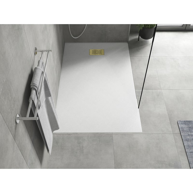 Mexen Hugo rechteckige SMC-Duschwanne 140 x 90 cm, weiß, goldene Abdeckung - 42109014-G